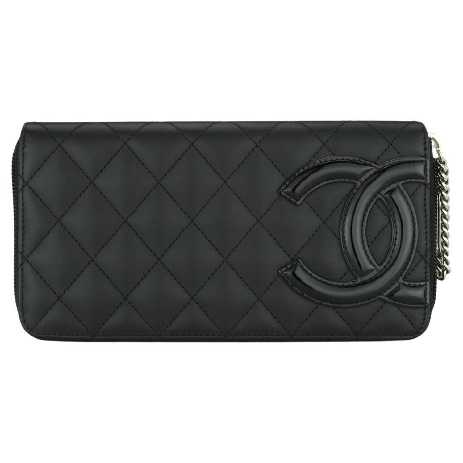 Chanel Quilted Cambon Small Flap Wallet Black Calfskin with Silver
