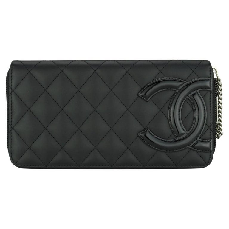 Chanel Quilted Cambon Long Zip Wallet Black Calfskin with Silver Hardware  2014 For Sale at 1stDibs