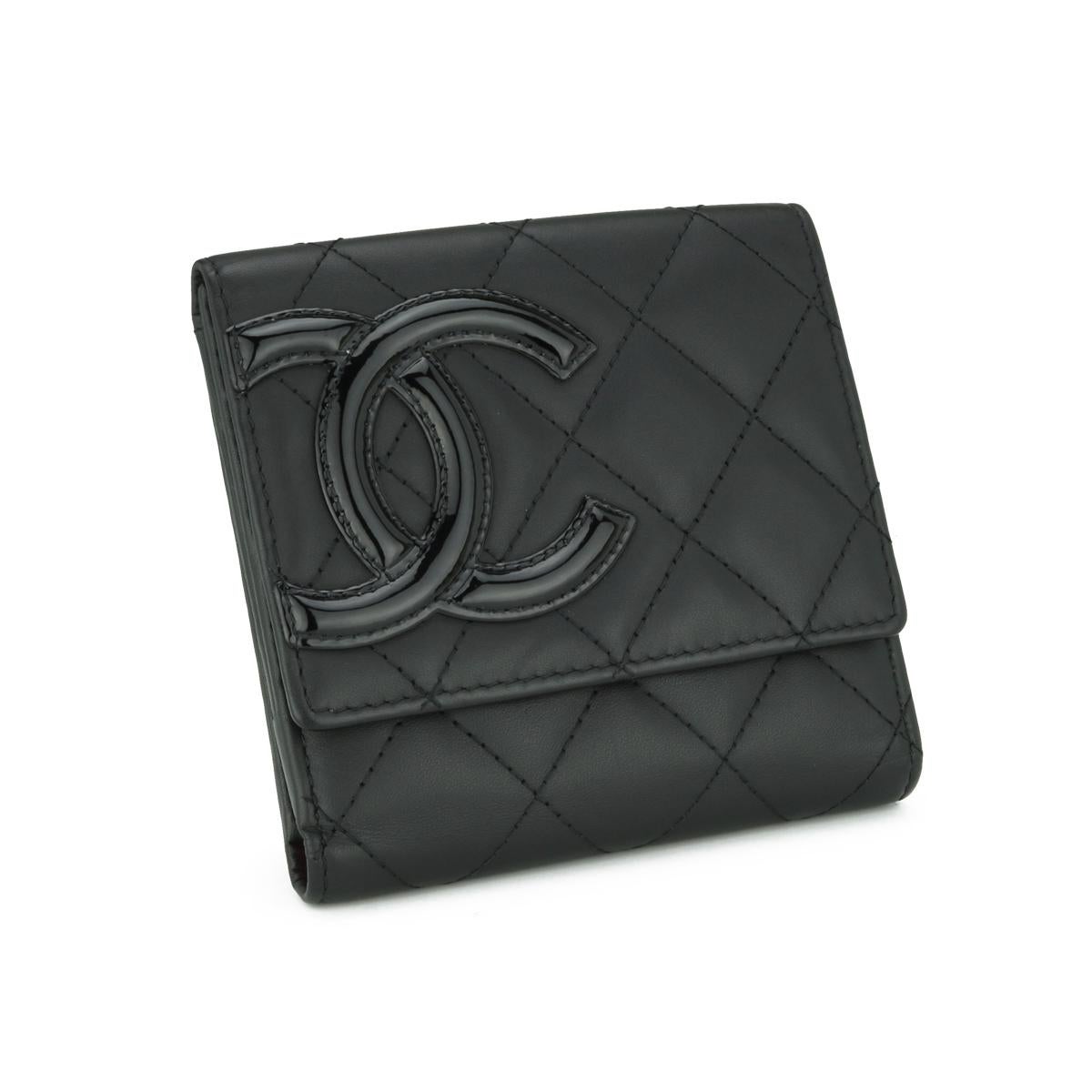 Chanel Quilted Cambon Small Flap Wallet Black Calfskin with Silver Hardware 2016 In Good Condition In Huddersfield, GB