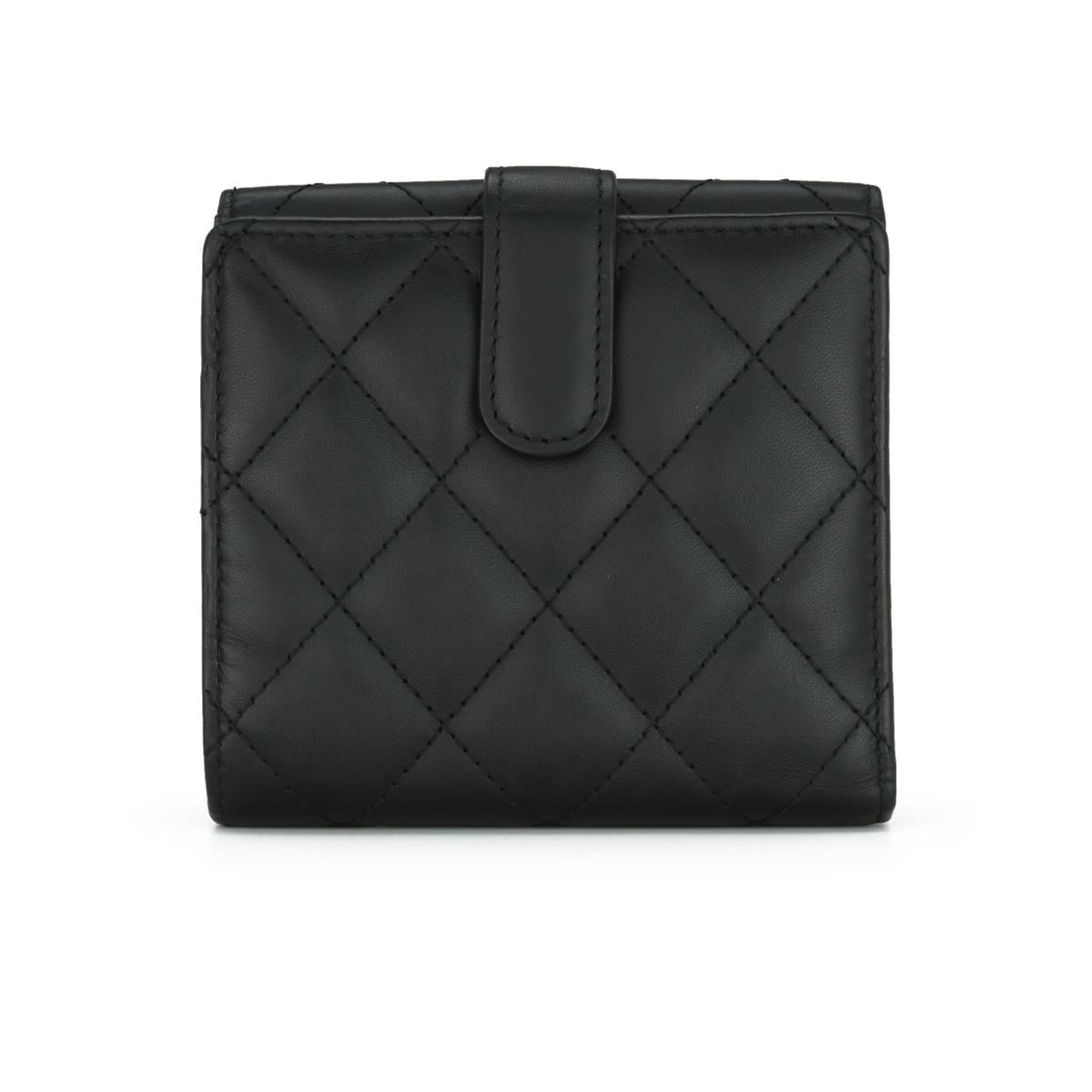 Women's or Men's Chanel Quilted Cambon Small Flap Wallet Black Calfskin with Silver Hardware 2016