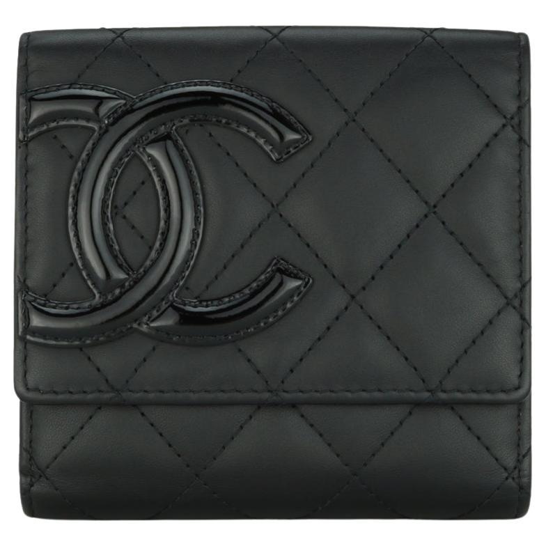 Chanel Gesteppte Cambon-Brieftasche aus schwarzem Kalbsleder mit silberner Klappe 2016