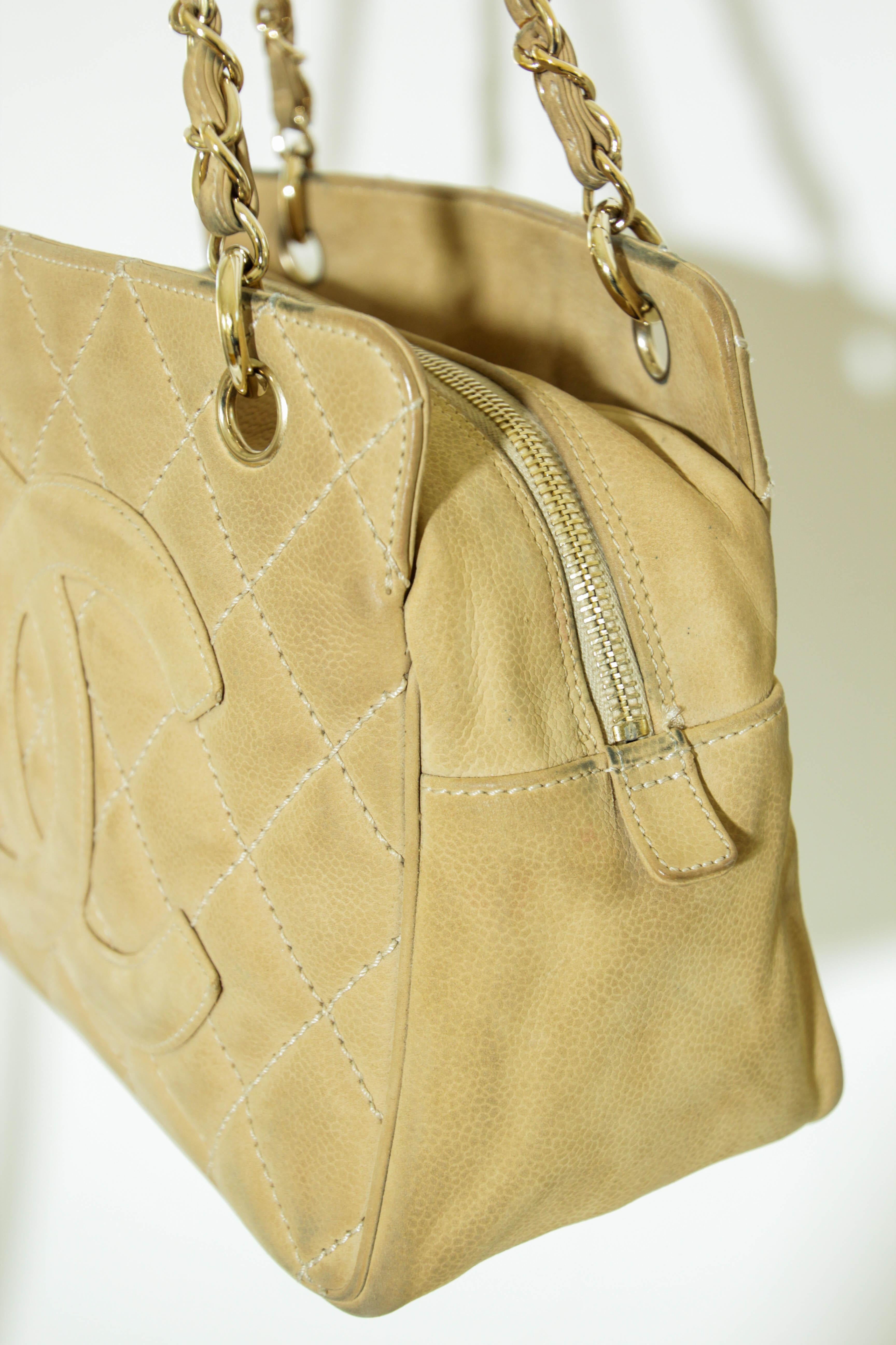 CHANEL Quilted Camel Suede Shoulder Bag with a Tassel For Sale 12