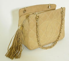 CHANEL Quilted Camel Suede Shoulder Bag with a Tassel