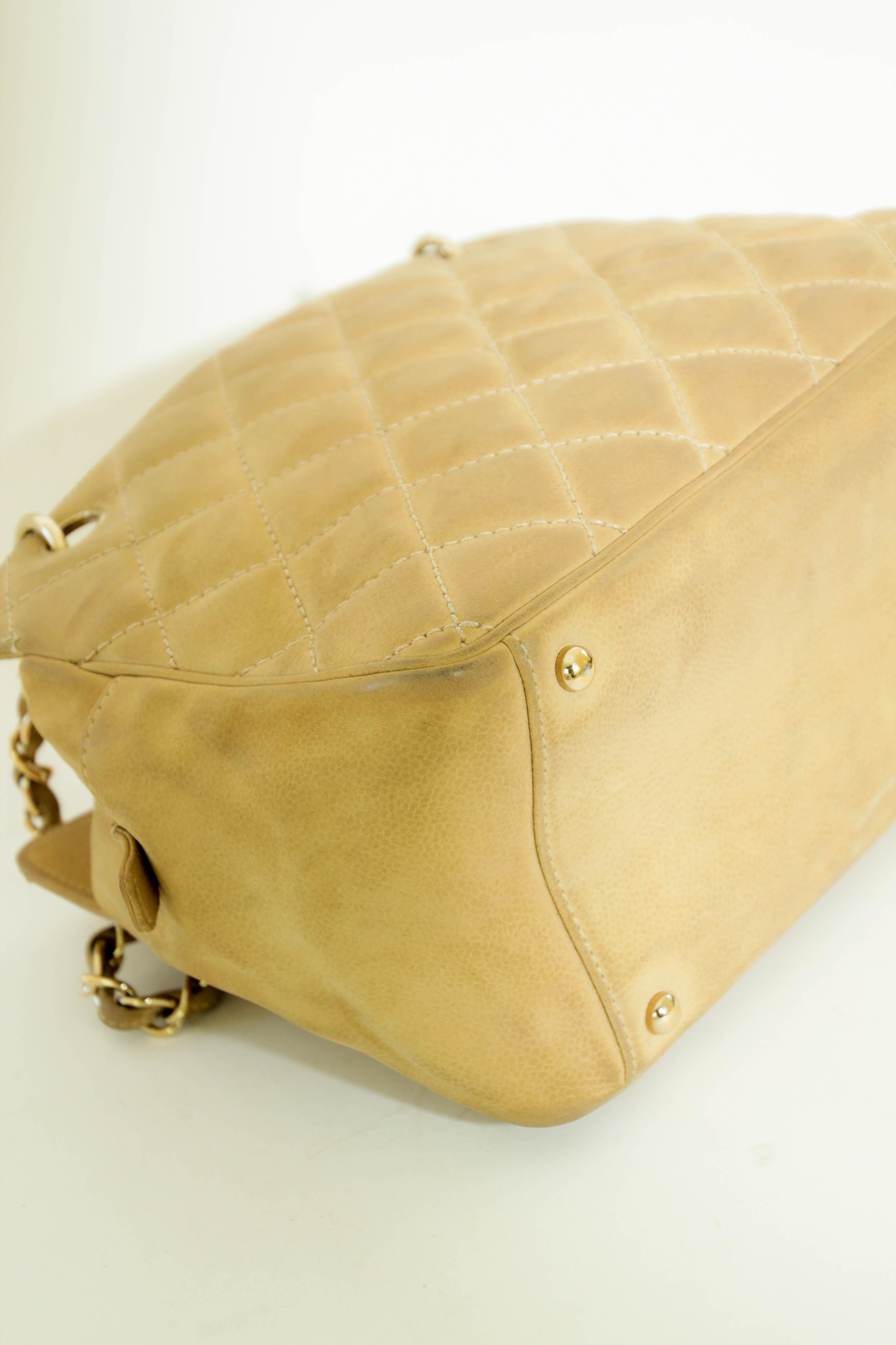 CHANEL Quilted Camel Suede Shoulder Bag with a Tassel For Sale 3
