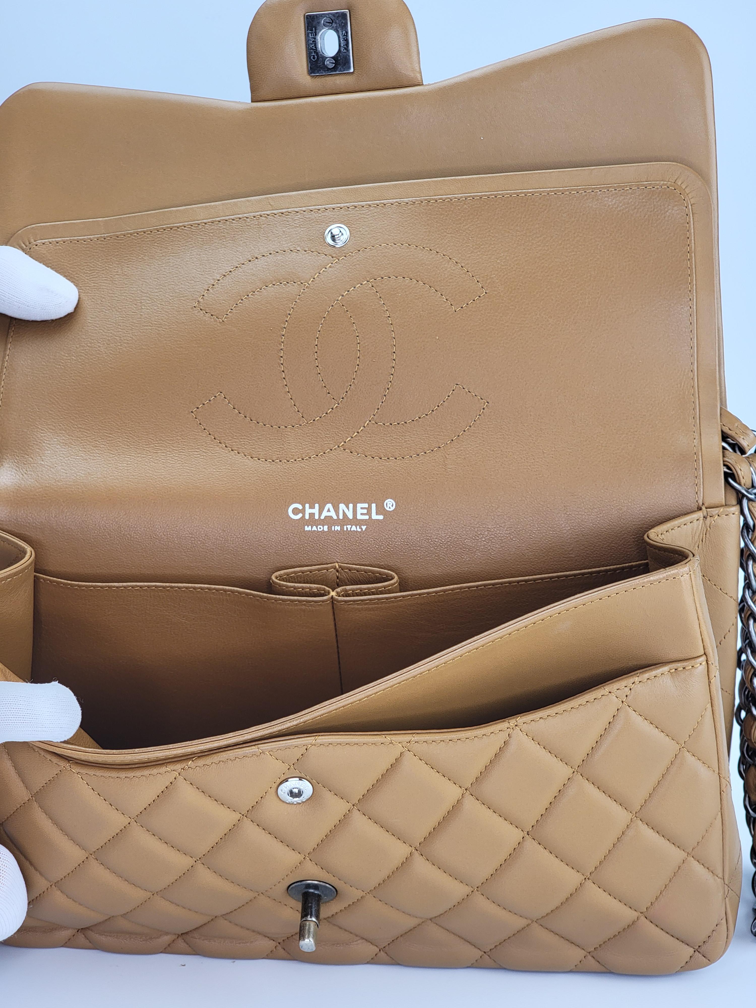 Brown Chanel Quilted Caramel Lambskin Classic Jumbo Double Flap Bag For Sale