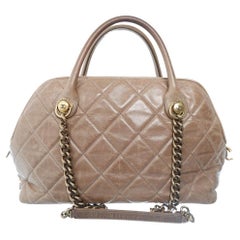 Vintage Chanel Quilted Castle Rock Brown Bowler Bag