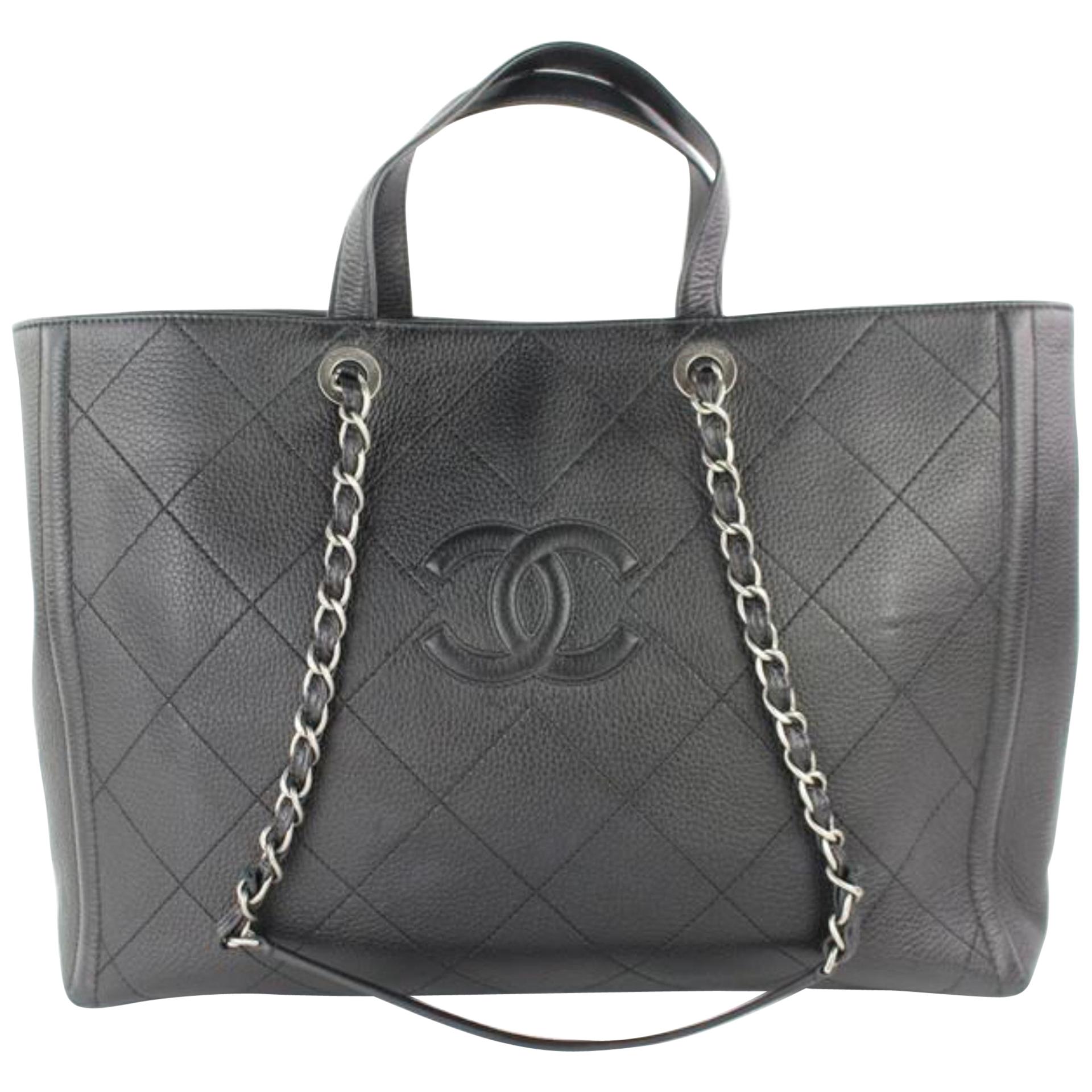 Chanel Quilted Caviar 2way Shopper Tote 3cz0116 Black Leather Shoulder Bag For Sale