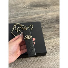 Chanel Quilted Caviar Black Leather CC Lipstick Case with Gold Chain