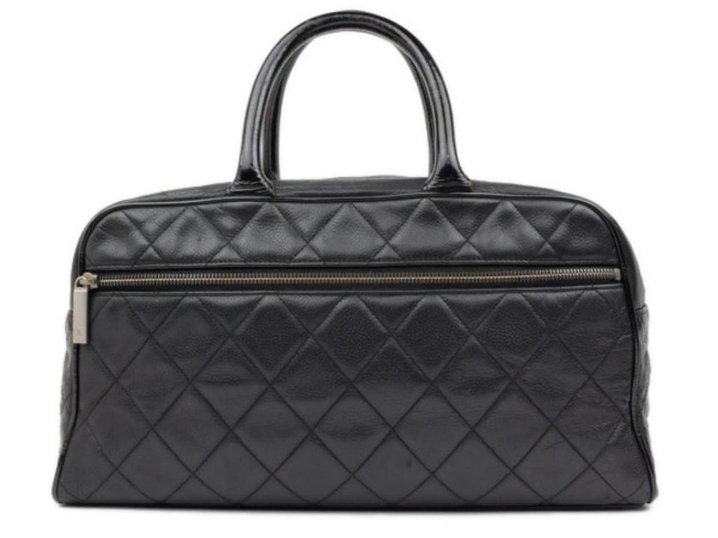 Chanel Quilted Caviar Boston 224146 Black Leather Satchel For Sale 2