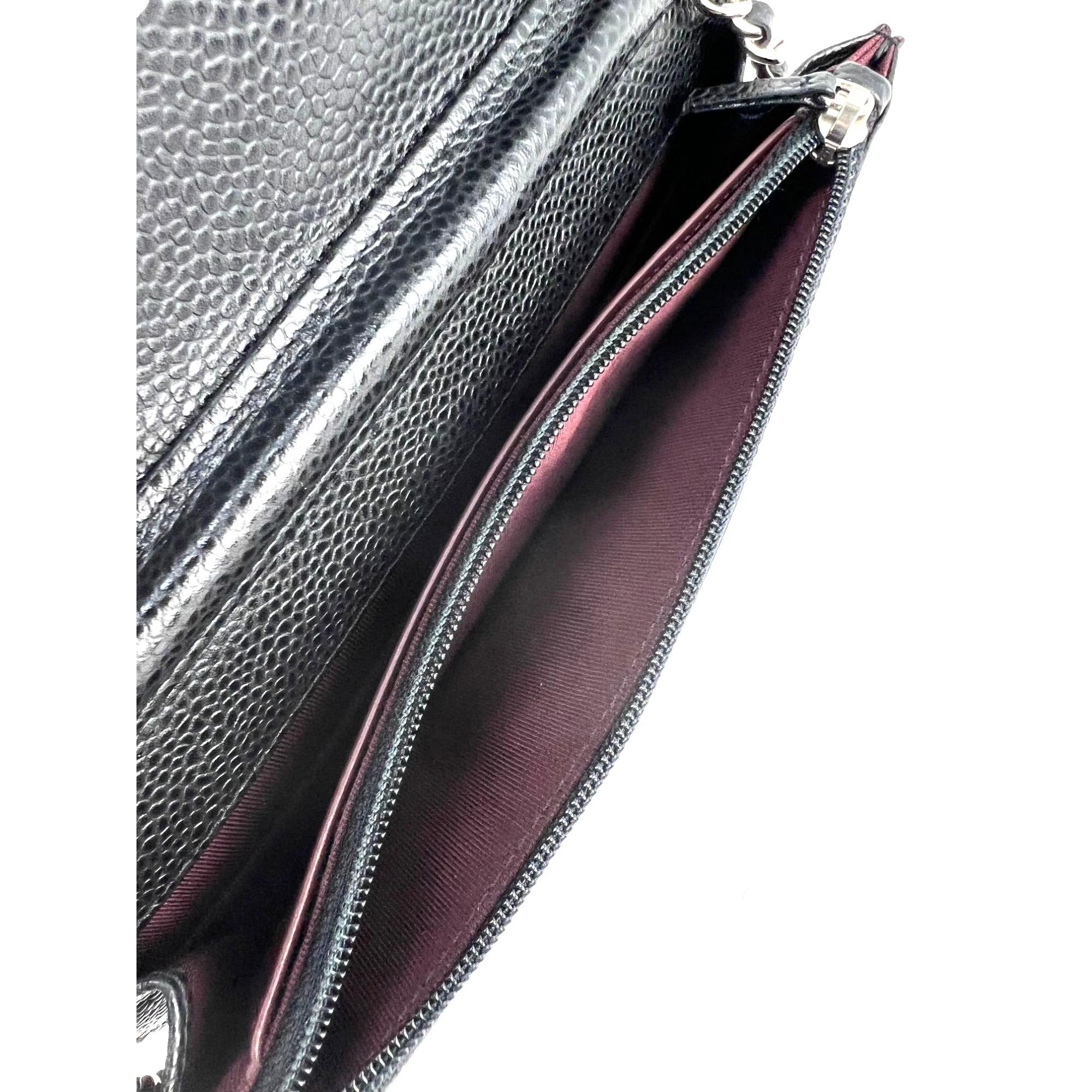 Women's or Men's Chanel Quilted Caviar Calfskin Wallet on a Chain Clutch For Sale