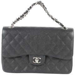 Vintage Chanel Quilted Caviar  Double Flap 4ce0104 Black Leather Shoulder Bag