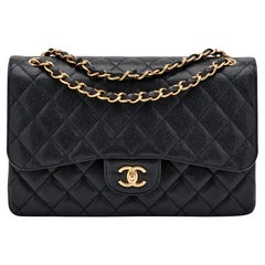 Antique Chanel Quilted Caviar Jumbo Classic Double Flap Bag Gold Hardware 2022