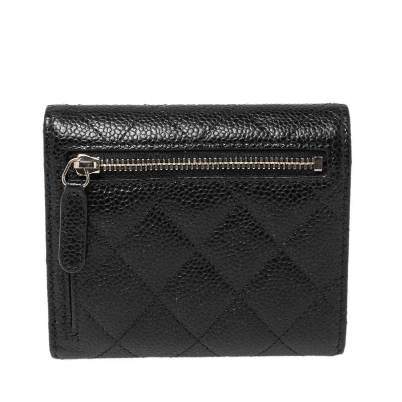 Accessorizing gets a new avatar with this gorgeous wallet from Chanel. Designed to perfection and crafted from caviar leather, this quilted wallet can be your go-to accessory. Featuring a black shade, this superb wallet flaunts the iconic CC logo on
