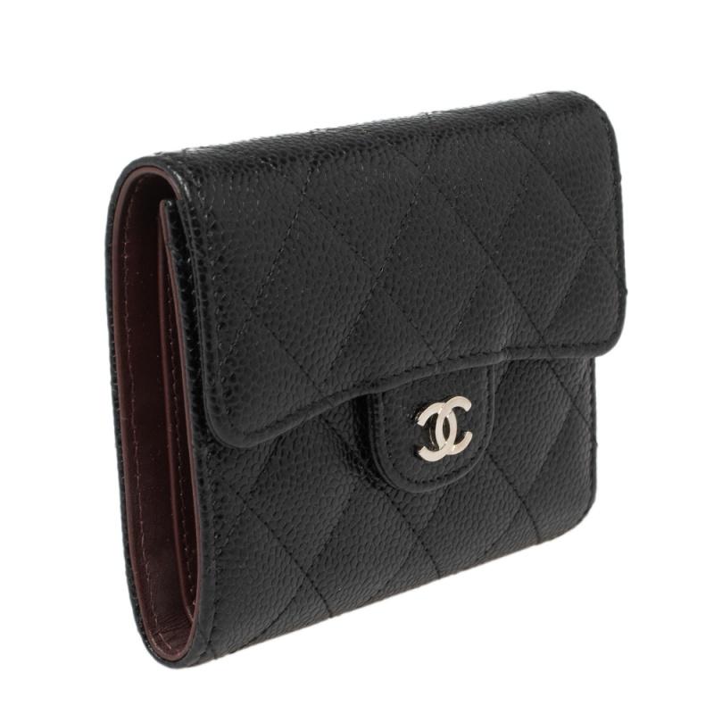 Black Chanel Quilted Caviar Leather Classic Trifold Flap Wallet