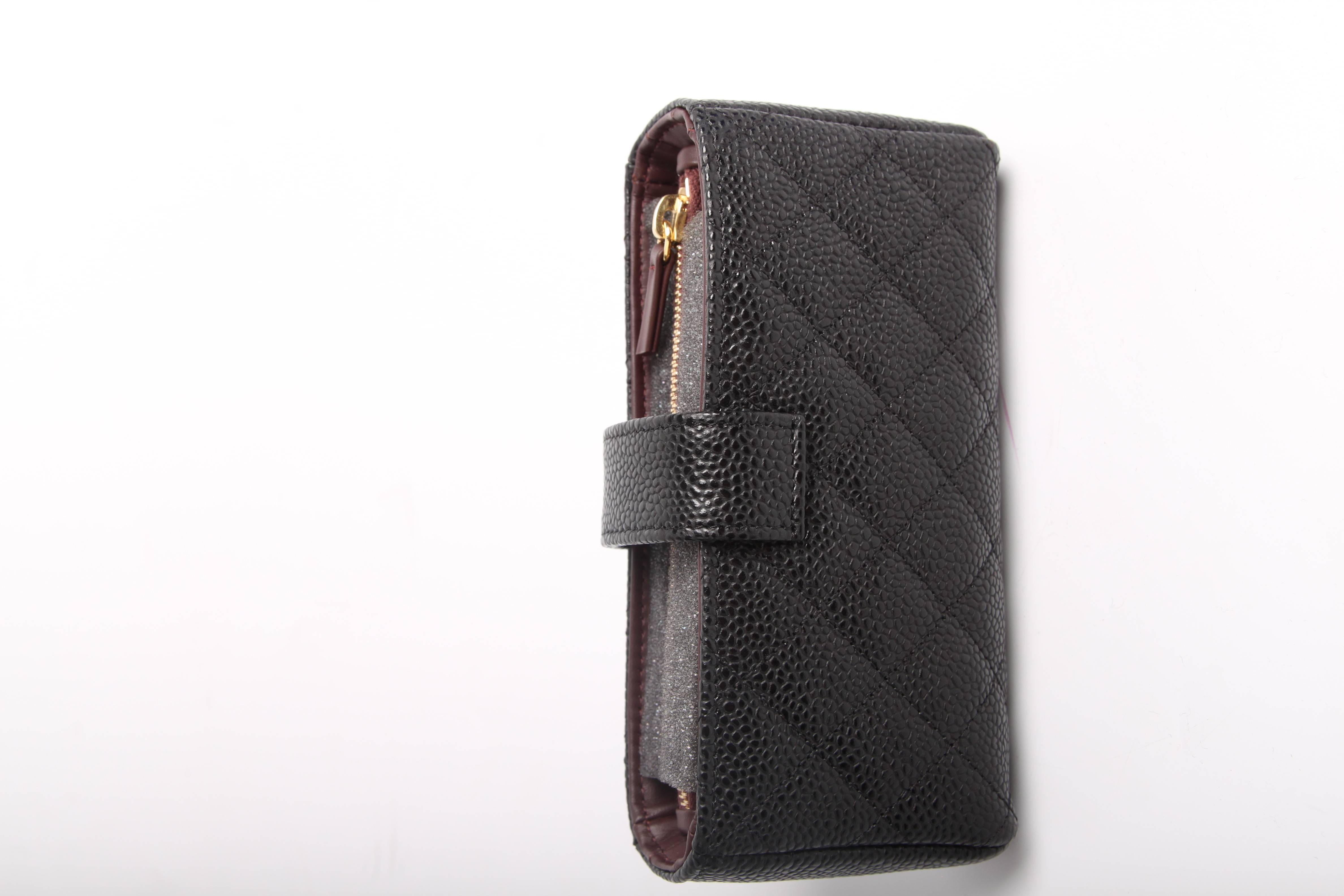 Black Chanel Quilted Caviar Leather iPhone Pouch - black