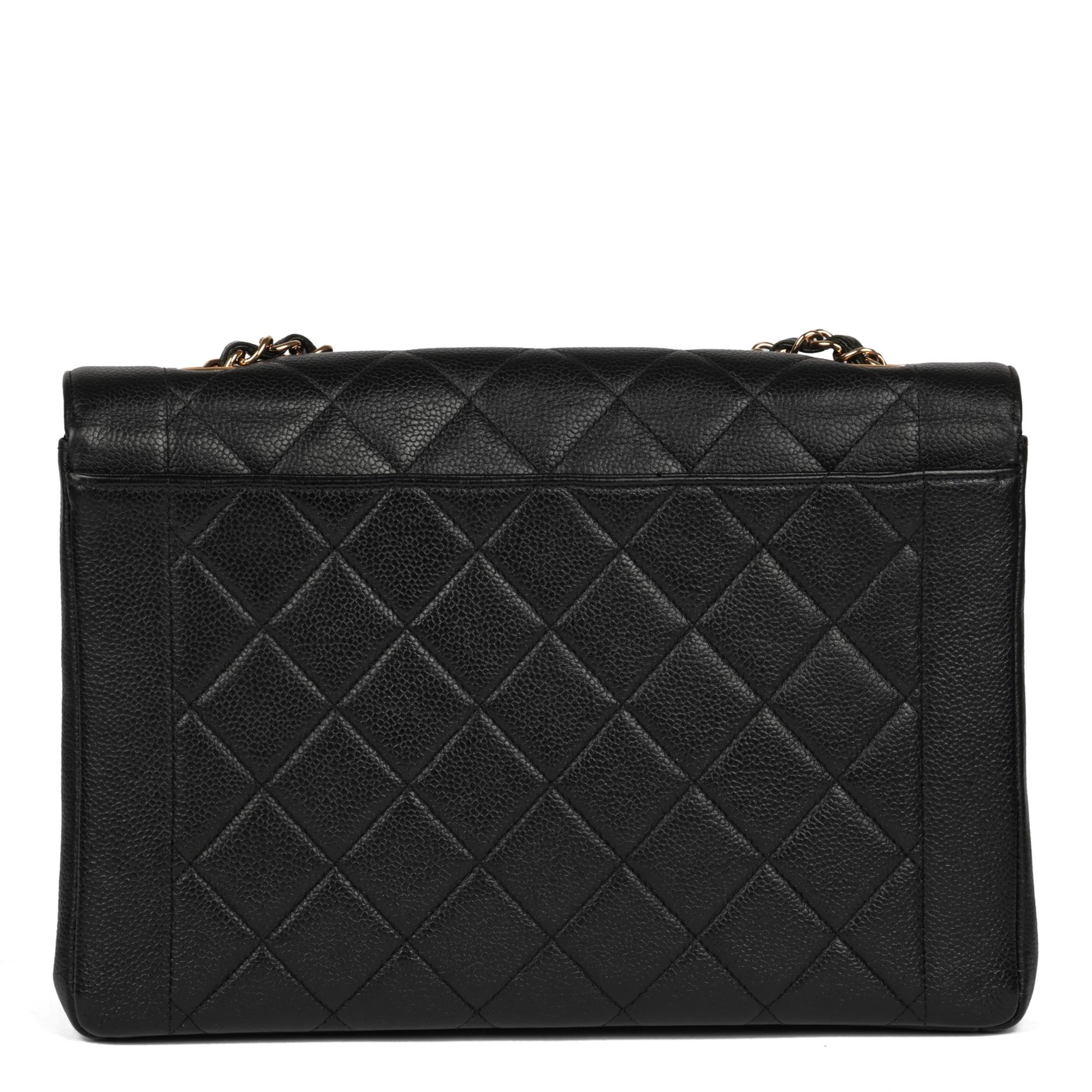 Black CHANEL Quilted Caviar Leather Vintage Diana Large Classic Single Flap Bag
