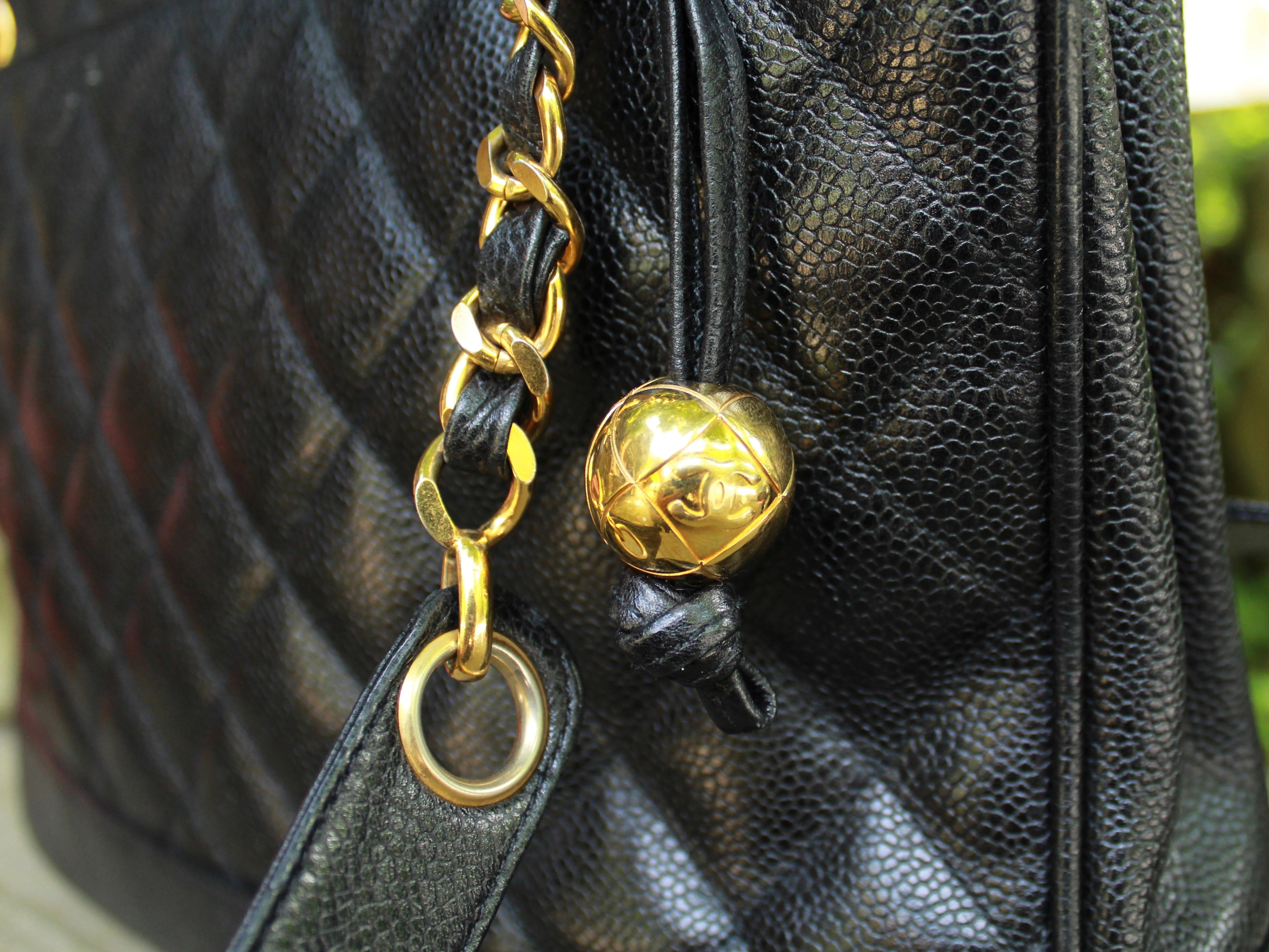 Chanel Quilted Caviar Leather Vintage Timeless Medium Chain Shoulder Bag, 1994. 8