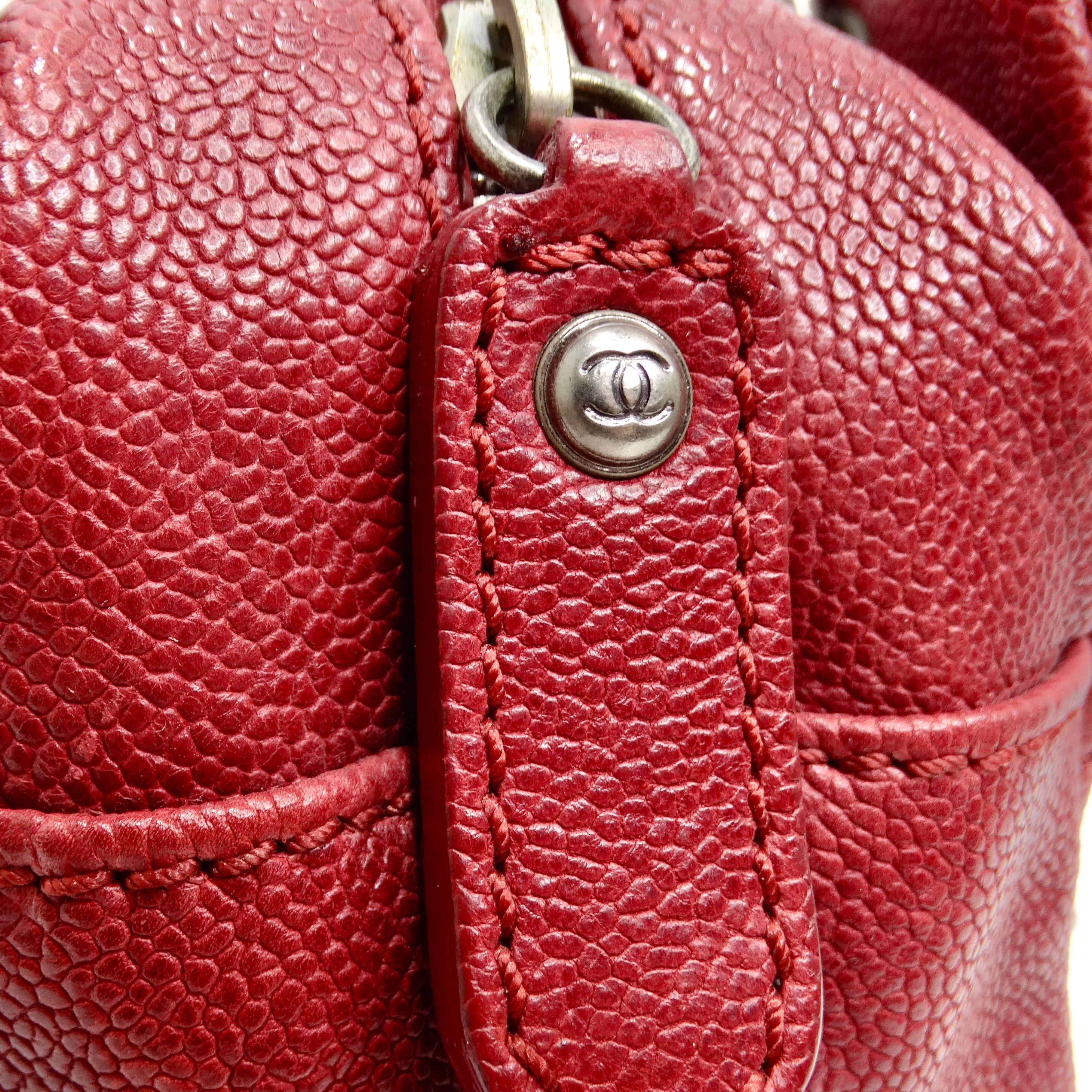 Chanel Quilted Caviar Red Leather Shoulder Bag For Sale 2