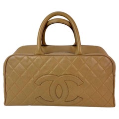Chanel Gesteppt Kaviar Vintage Große Beige Bowler Handtasche