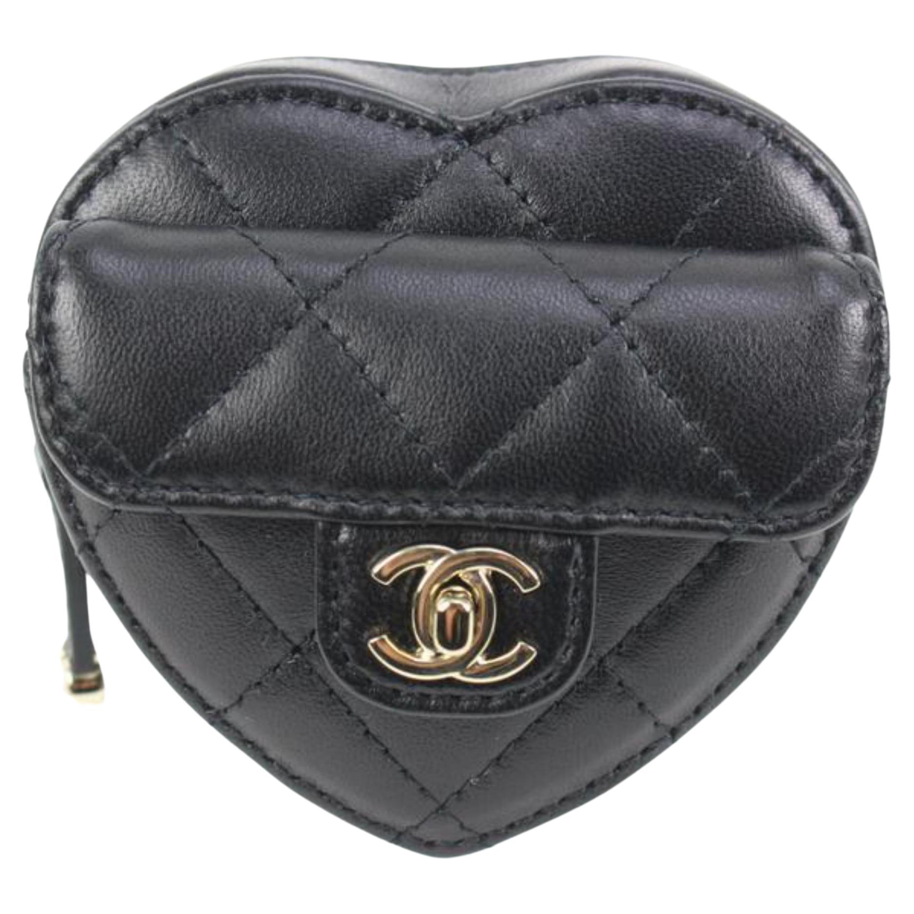 Chanel Quilted CC in Love Zipped Coin Heart Purse Arm Pouch 1cK45