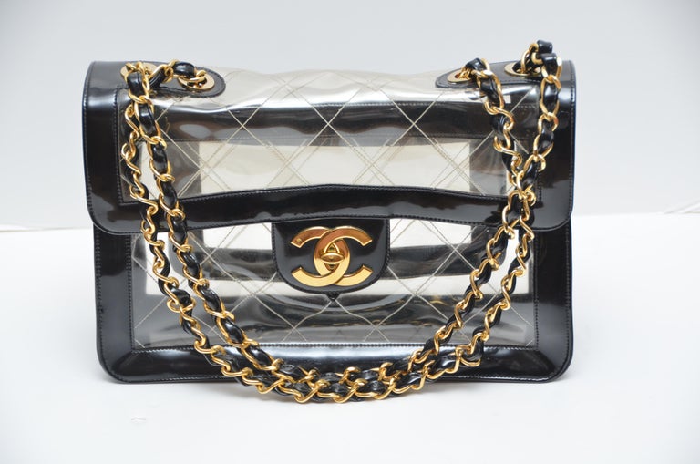 CHANEL Quilted CC Jumbo Double Chain Shoulder Bag Clear Black Vinyl For  Sale at 1stDibs