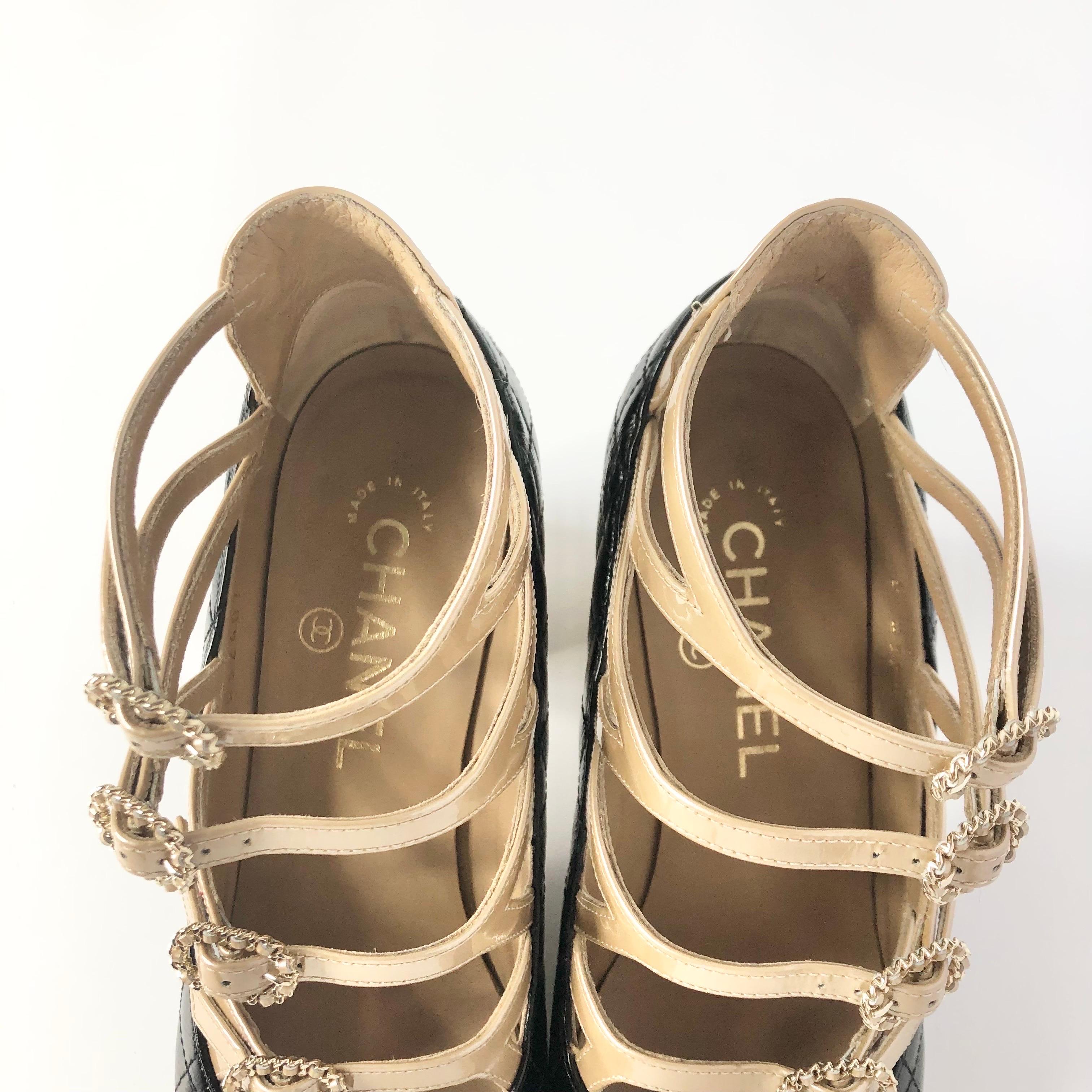 De las mujeres Chanel Acolchado CC Logo 2017 Crucero Charol Maryjane Plataforma Bombas 36.5 en venta