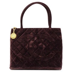 Vintage Chanel Quilted Cc Medallion 219438 Brown Velour Tote
