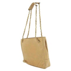 Vintage Chanel Quilted Chain Shopper Tote 219356 Beige Leather Shoulder Bag