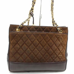 Chanel Quilted Chain Shopper Tote 869572 Brown Suede Leather Shoulder Bag
