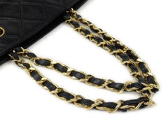 Chanel Quilted Chain Through 220163 Black Leather Tote