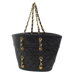 Vintage Chanel Quilted Chain Through 220163 Black Leather Tote