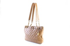 Chanel Quilted Chain Zip Tote 223686 Light Brown Leather Shoulder Bag
