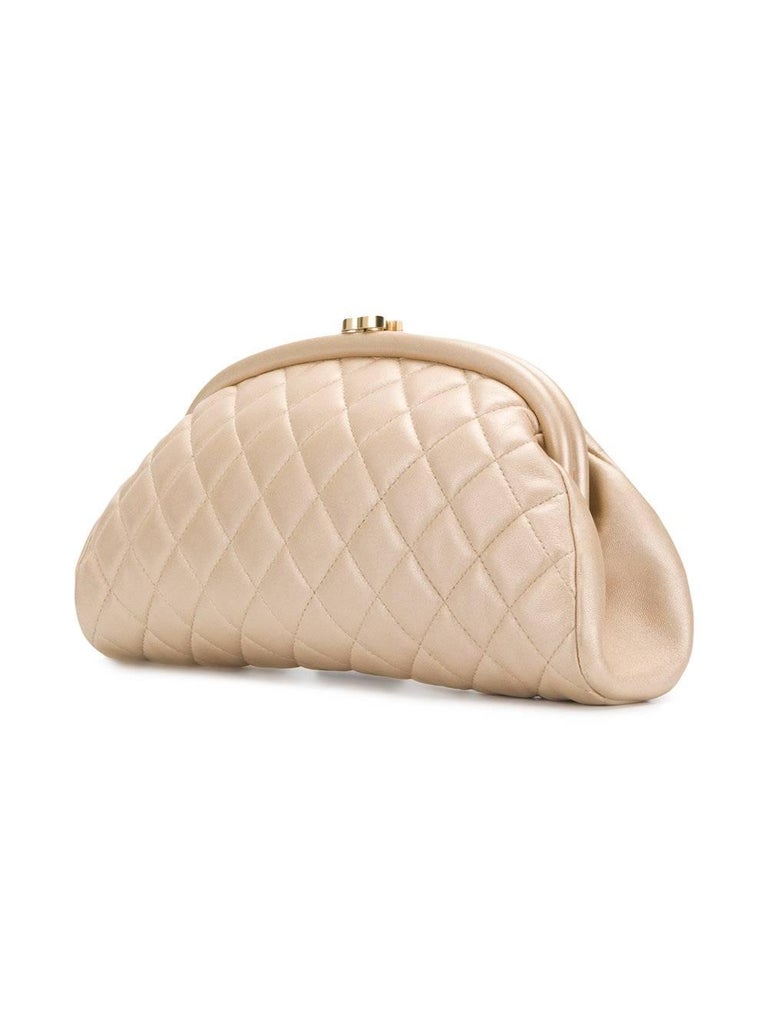 Chanel Quilted Champagne Half-Moon Clutch Bag at 1stDibs