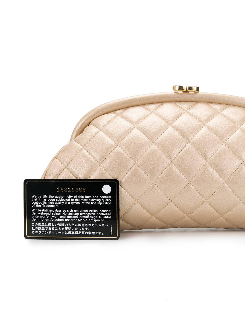 Chanel Quilted Champagne Half-Moon Clutch Bag In Excellent Condition In London, GB