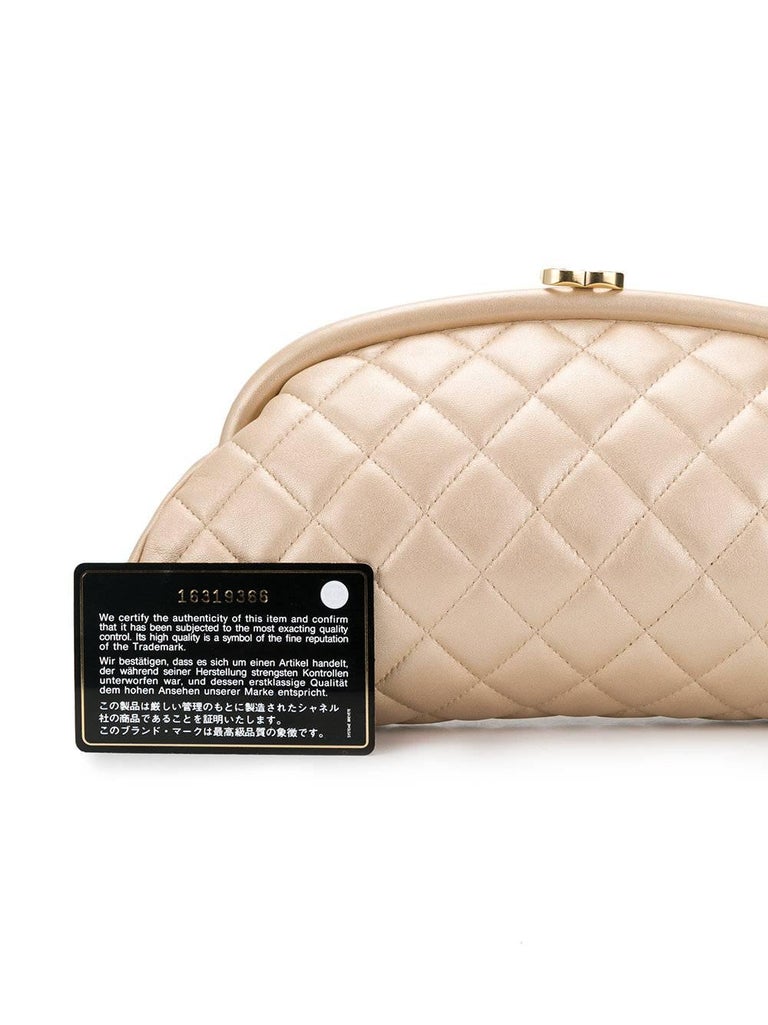 Chanel Quilted Champagne Half-Moon Clutch Bag at 1stDibs
