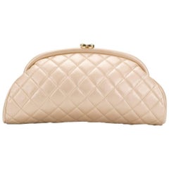 Chanel Quilted Champagne Half-Moon Clutch Bag