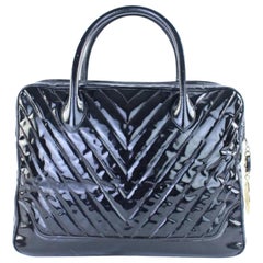 Chanel Quilted Chebron 224196 Black Patent Leather Satchel