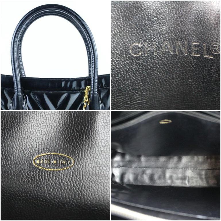 Nero Chanel Quilted Chevron 2way Tote 221916 Borsa a tracolla in vernice nera in vendita