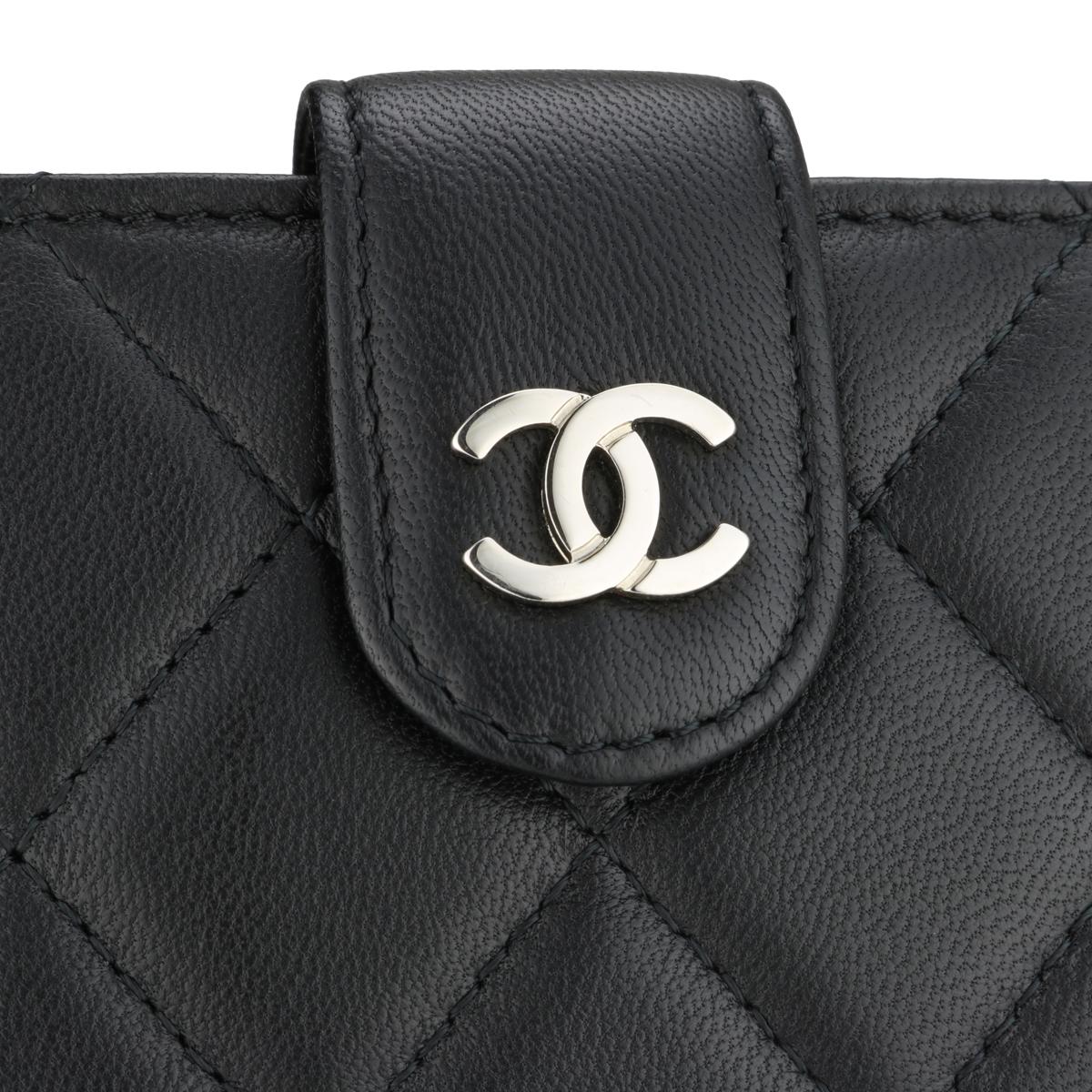 Women's or Men's Chanel Quilted Classic Bifold Medium Wallet Black Lambskin with Silver HW 2013