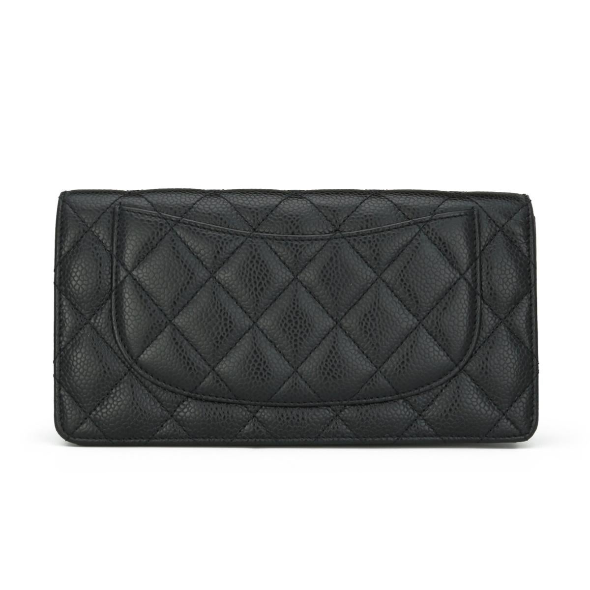 Chanel Quilted Classic Long Flap Yen Wallet in Black Caviar Gold Hardware 2017 In Good Condition For Sale In Huddersfield, GB