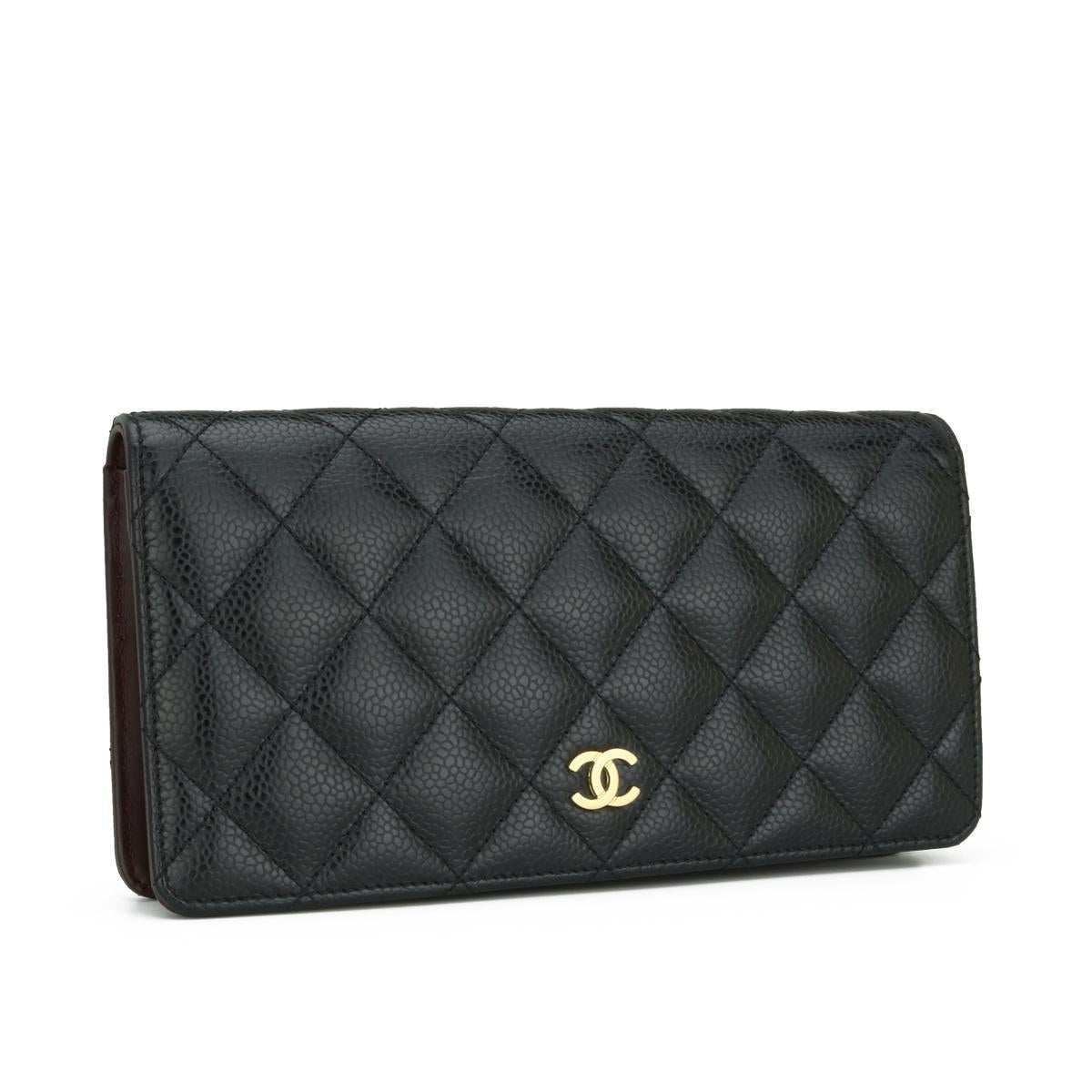 Women's or Men's Chanel Quilted Classic Long Flap Yen Wallet in Black Caviar Gold Hardware 2017 For Sale