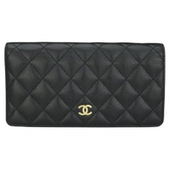 Chanel Quilted Classic Long Flap Yen Wallet in Black Caviar Gold Hardware 2017