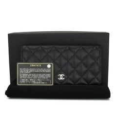 Chanel Quilted Classic Long Flap Yen Wallet in Black Caviar Silver Hardware 2014