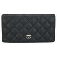 Chanel Quilted Classic Long Flap Yen Wallet in Black Caviar Silver Hardware 2015