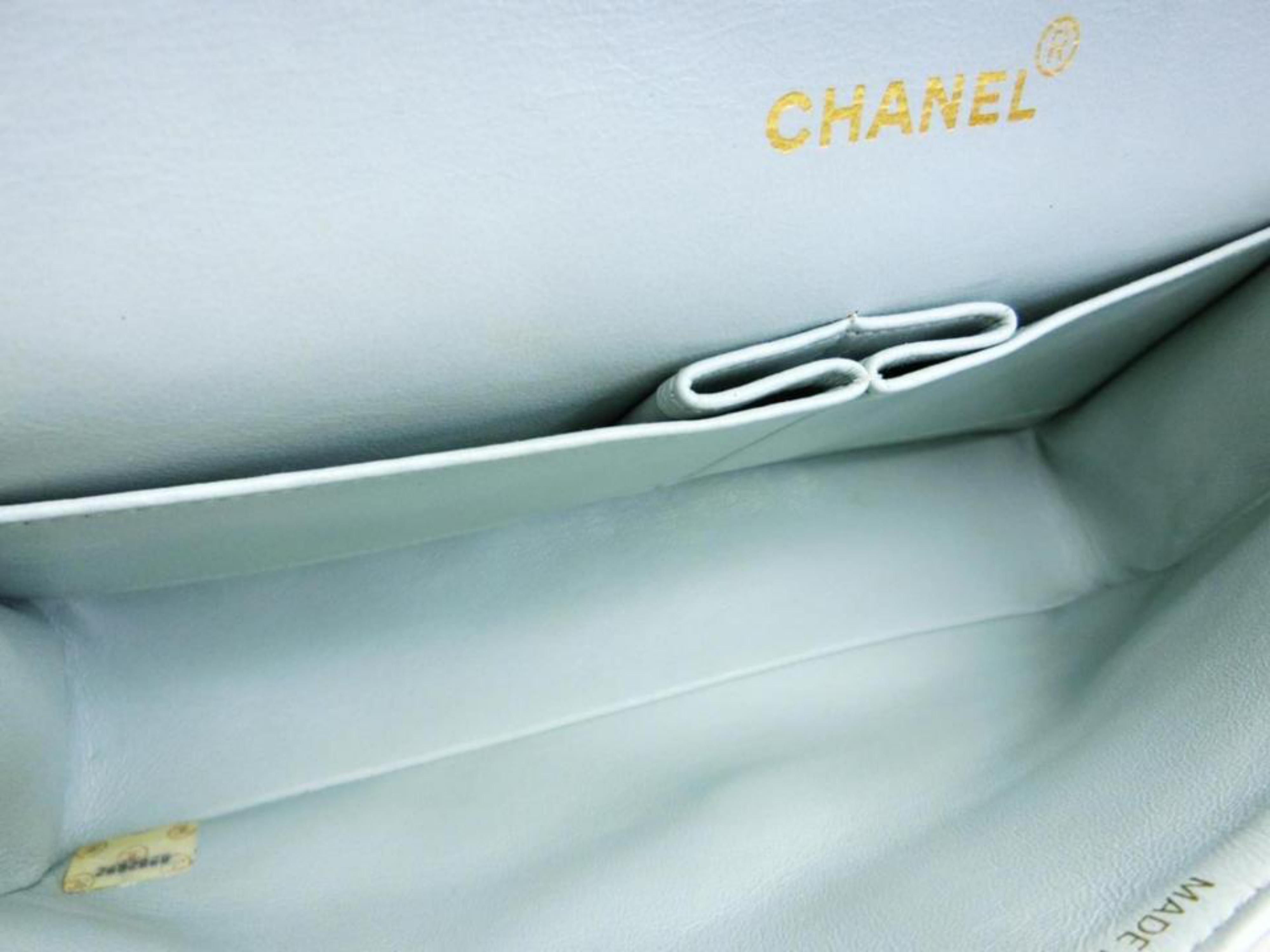 Women's Chanel Quilted Classic Medium Double Flap 227175 Light Blue Suede Leather Should For Sale