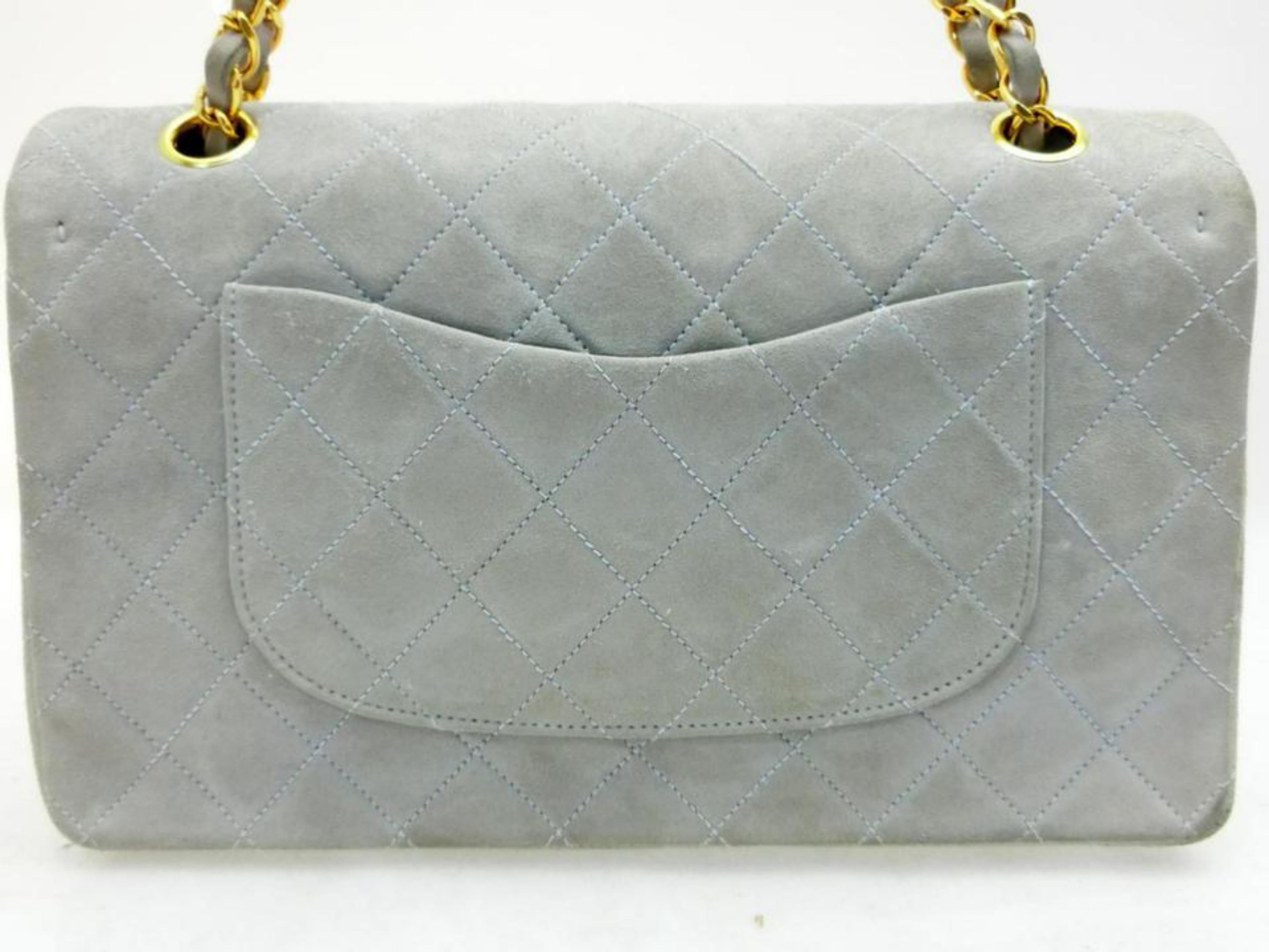 Chanel Quilted Classic Medium Double Flap 227175 Light Blue Suede Leather Should For Sale 4