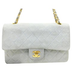 Chanel Quilted Classic Medium Double Flap 227175 Light Blue Suede Leather Should