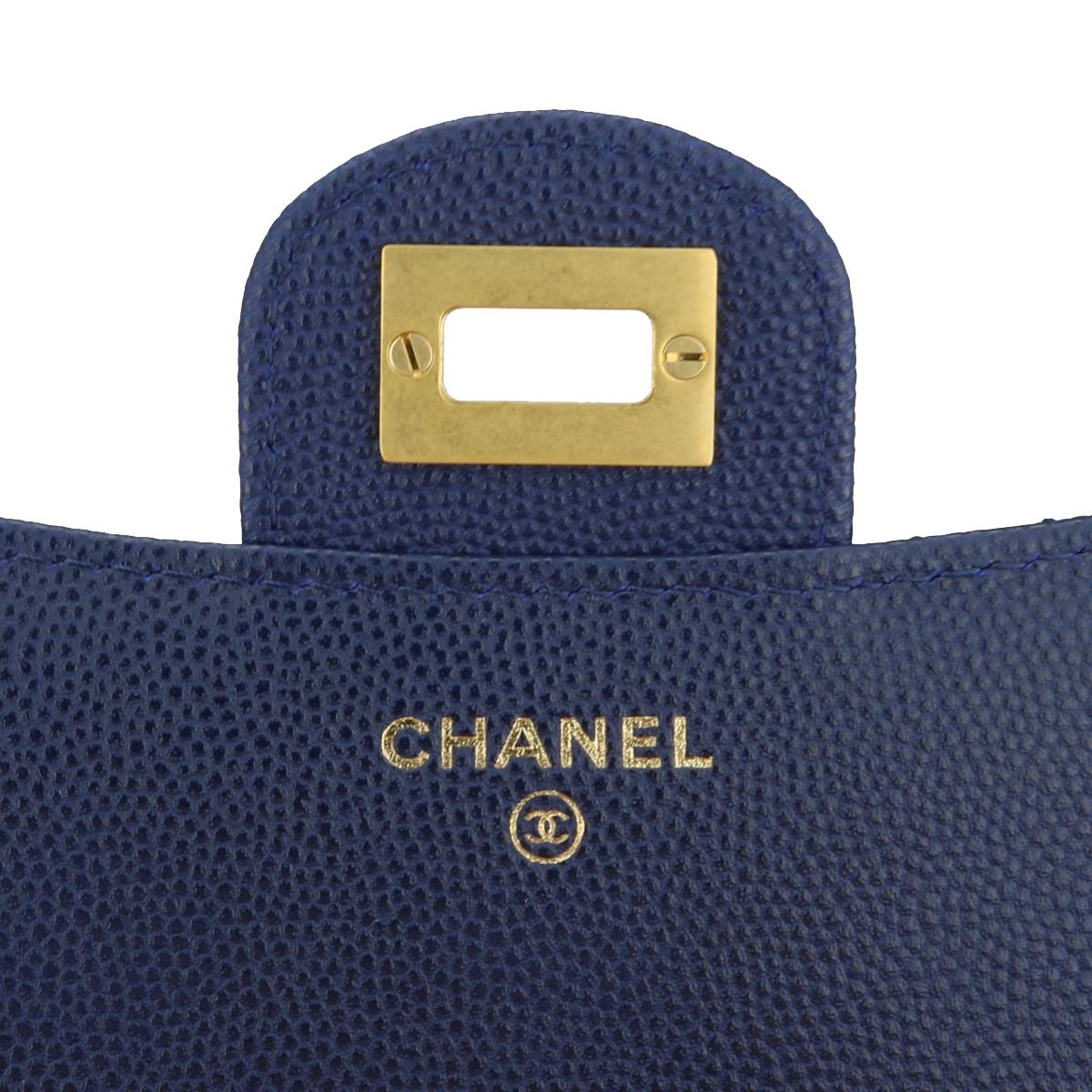 Chanel Quilted Classic Small Flap Wallet Navy Blue Caviar Gold Hardware 2017 For Sale 11