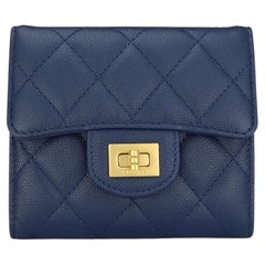 Chanel Quilted Classic Small Flap Wallet Navy Blue Caviar Gold Hardware 2017