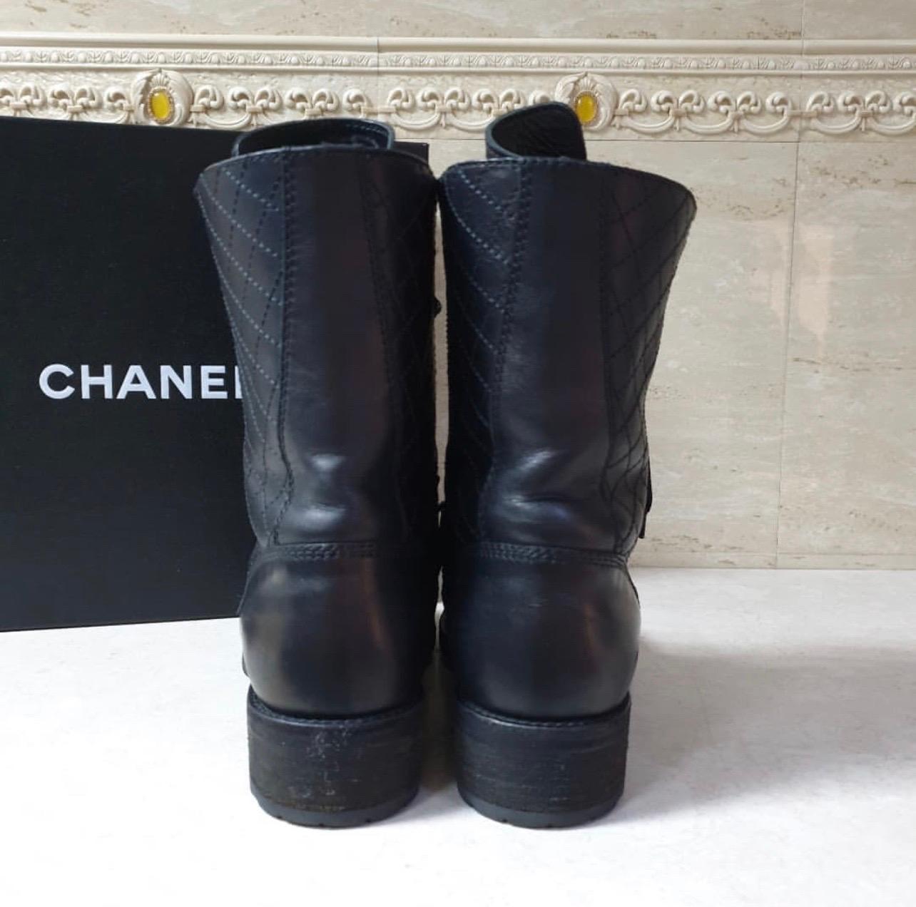 Black Chanel Quilted Combat Boot